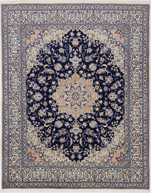 Original Hand-Knotted Persian Carpet Nain 9 La Fine With Silk 245 X 195 Cm Top Condition