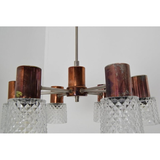 Image 1 of Lampadario vintage in vetro e rame di Kamenicky Senov, Cecoslovacchia, 1960