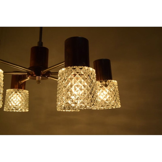 Image 1 of Lampadario vintage in vetro e rame di Kamenicky Senov, Cecoslovacchia, 1960