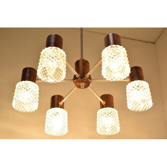 Image 1 of Lampadario vintage in vetro e rame di Kamenicky Senov, Cecoslovacchia, 1960