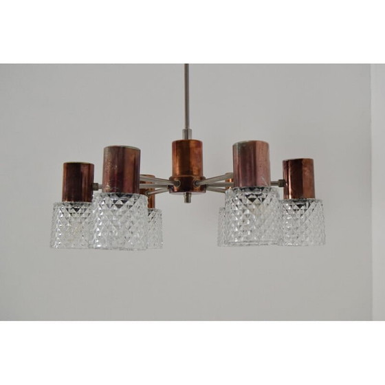 Image 1 of Lampadario vintage in vetro e rame di Kamenicky Senov, Cecoslovacchia, 1960