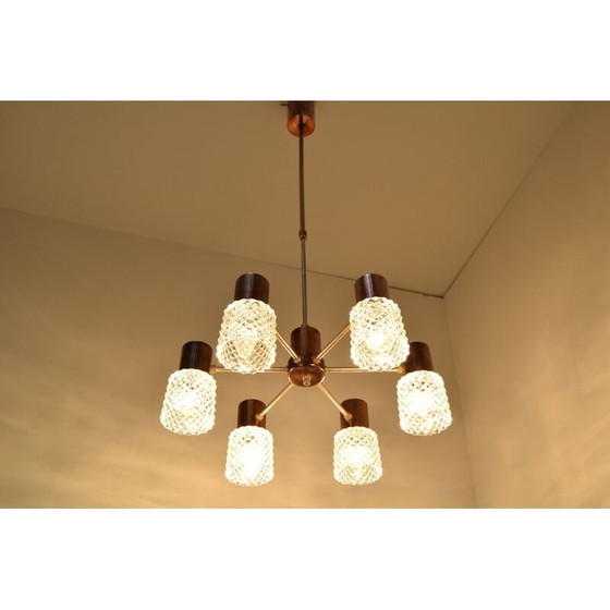 Image 1 of Lampadario vintage in vetro e rame di Kamenicky Senov, Cecoslovacchia, 1960