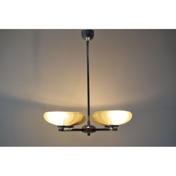 Image 1 of Vintage glass and metal chandelier by Napako, Czechoslovakia 1950