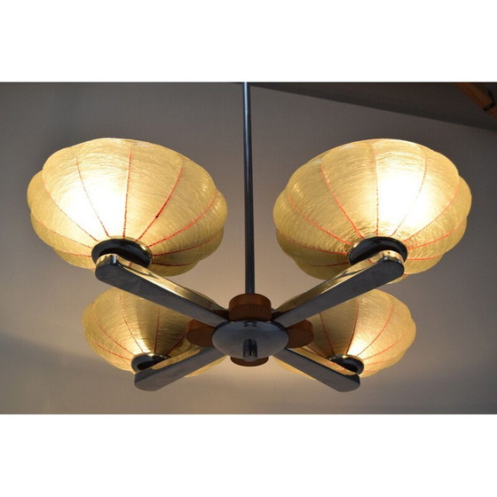 Image 1 of Vintage glass and metal chandelier by Napako, Czechoslovakia 1950