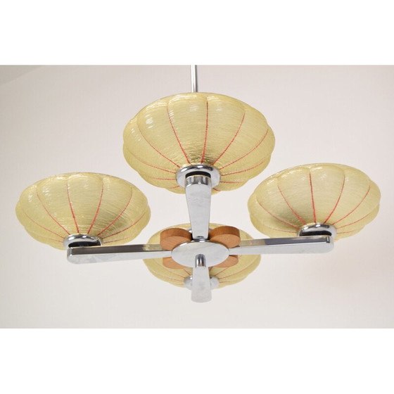 Image 1 of Vintage glass and metal chandelier by Napako, Czechoslovakia 1950