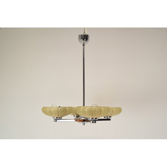 Image 1 of Vintage glass and metal chandelier by Napako, Czechoslovakia 1950