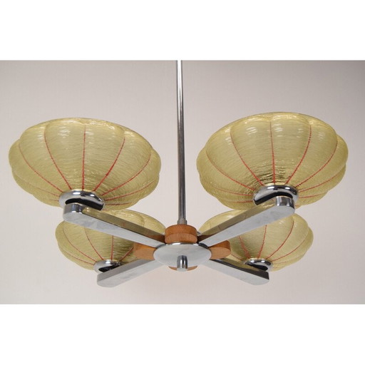 Vintage glass and metal chandelier by Napako, Czechoslovakia 1950