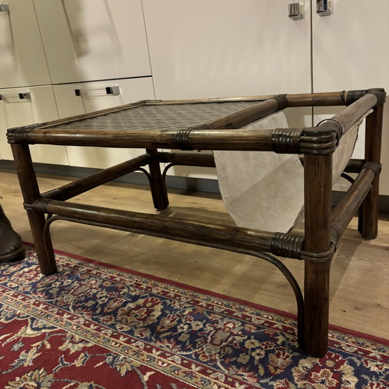 Image 1 of Manou Rattan Coffee Table With Smoked Glass And Reading Element