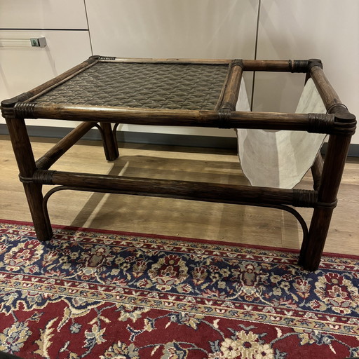 Manou Rattan Coffee Table With Smoked Glass And Reading Element