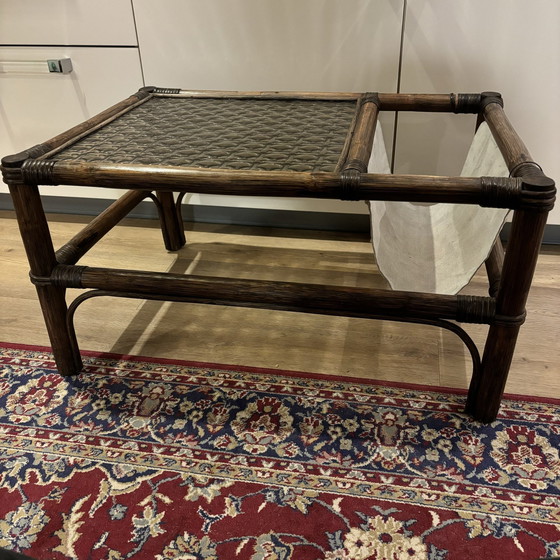 Image 1 of Manou Rattan Coffee Table With Smoked Glass And Reading Element