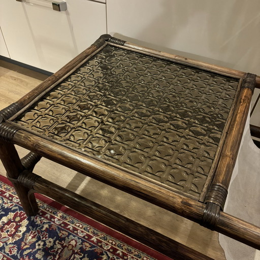 Manou Rattan Coffee Table With Smoked Glass And Reading Element