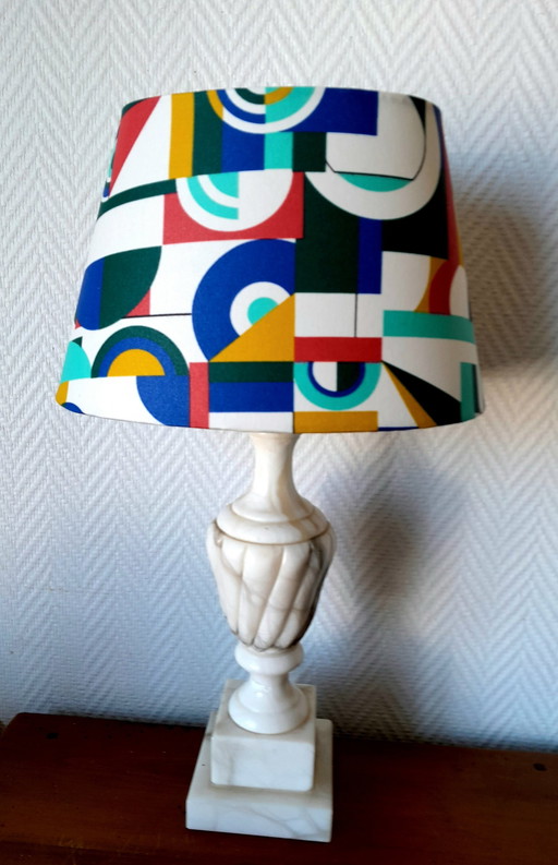 Vintage Alabaster Lamp With Abstract Shade