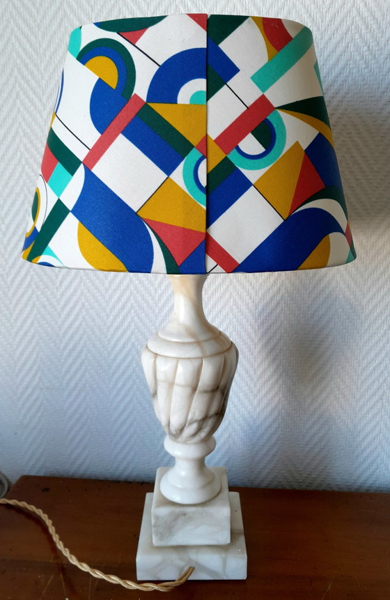 Image 1 of Vintage Alabaster Lamp With Abstract Shade