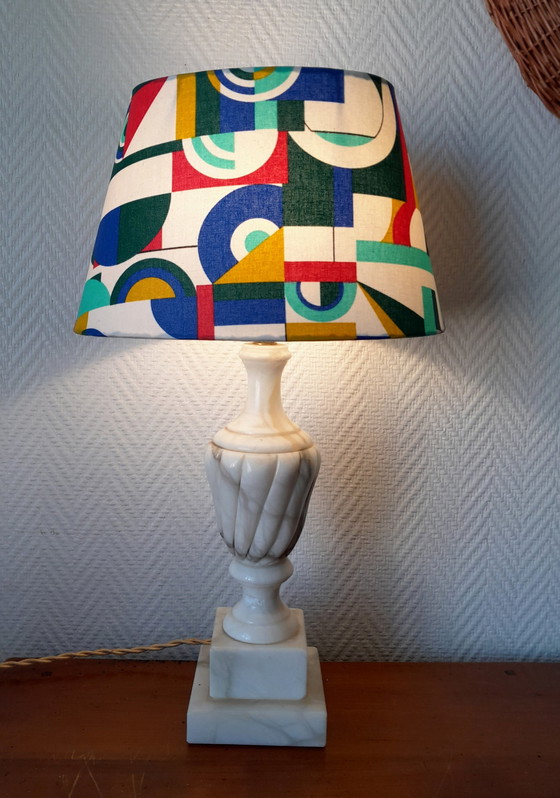 Image 1 of Vintage Alabaster Lamp With Abstract Shade
