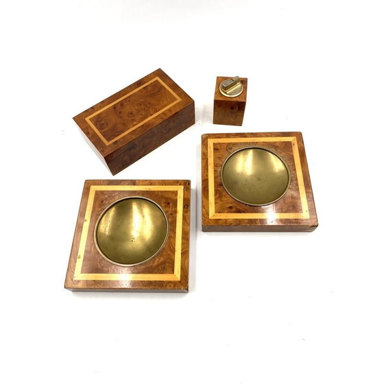 Image 1 of Vintage smoking set in brass and wood, Italy 1970