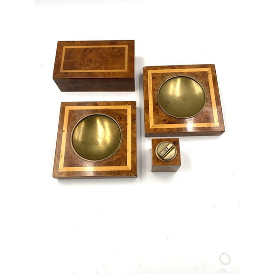 Image 1 of Vintage smoking set in brass and wood, Italy 1970