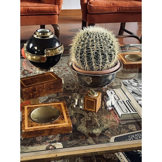 Image 1 of Vintage smoking set in brass and wood, Italy 1970