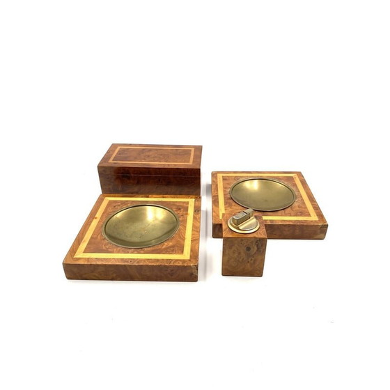 Image 1 of Vintage smoking set in brass and wood, Italy 1970