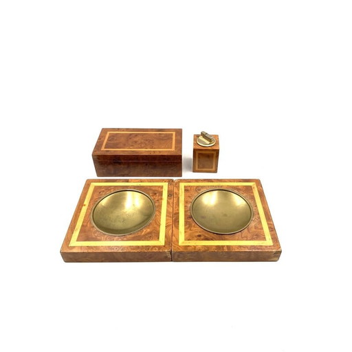 Set da fumo vintage in ottone e legno, Italia 1970