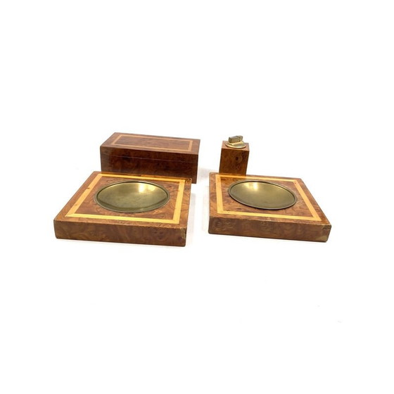 Image 1 of Vintage smoking set in brass and wood, Italy 1970
