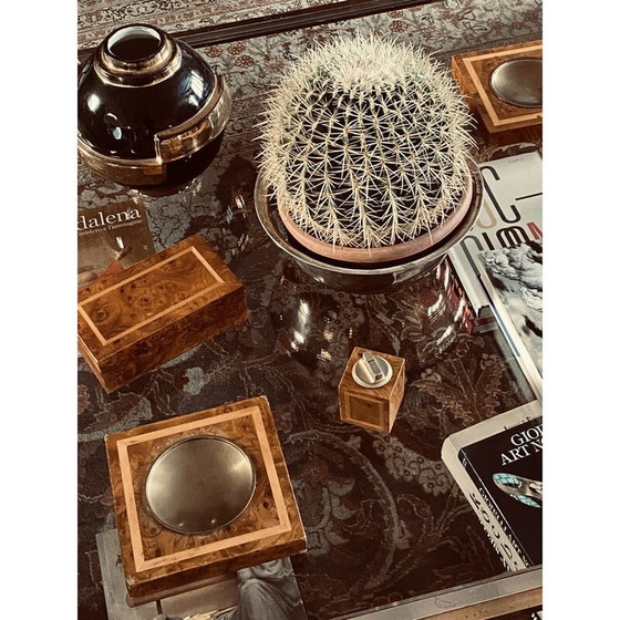 Image 1 of Vintage smoking set in brass and wood, Italy 1970