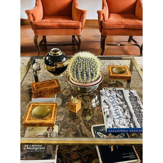 Image 1 of Vintage smoking set in brass and wood, Italy 1970