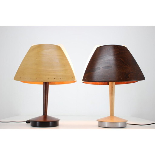Coppia di lampade da tavolo vintage in legno di Lucid, Francia, anni '70