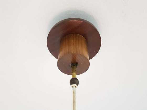 Image 1 of Lampe suspendue danoise en verre et bois