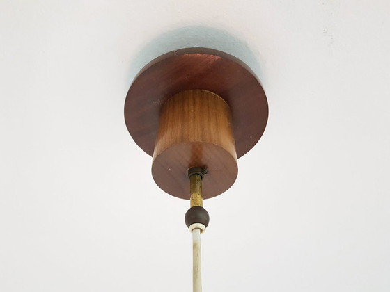 Image 1 of Lampe suspendue danoise en verre et bois