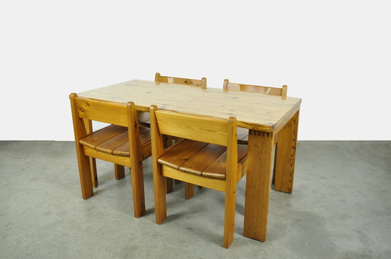 Image 1 of Houtwerk Hattem / Solid Pine Brutalist Dining Table Chairs / Ate Van Apeldoorn / 1970S Netherlands