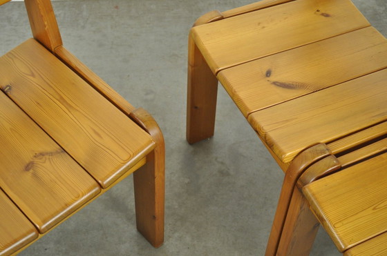Image 1 of Houtwerk Hattem / Solid Pine Brutalist Dining Table Chairs / Ate Van Apeldoorn / 1970S Netherlands