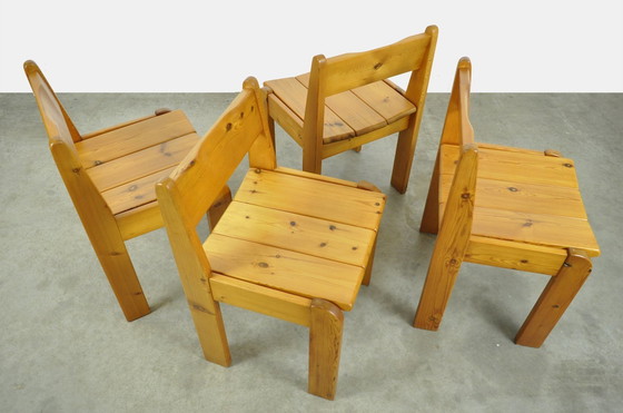Image 1 of Houtwerk Hattem / Solid Pine Brutalist Dining Table Chairs / Ate Van Apeldoorn / 1970S Netherlands