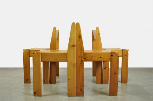 Houtwerk Hattem / Solid Pine Brutalist Dining Table Chairs / Ate Van Apeldoorn / 1970S Netherlands