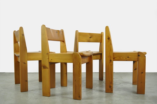 Houtwerk Hattem / Solid Pine Brutalist Dining Table Chairs / Ate Van Apeldoorn / 1970S Netherlands