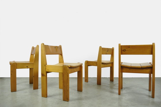 Image 1 of Houtwerk Hattem / Solid Pine Brutalist Dining Table Chairs / Ate Van Apeldoorn / 1970S Netherlands