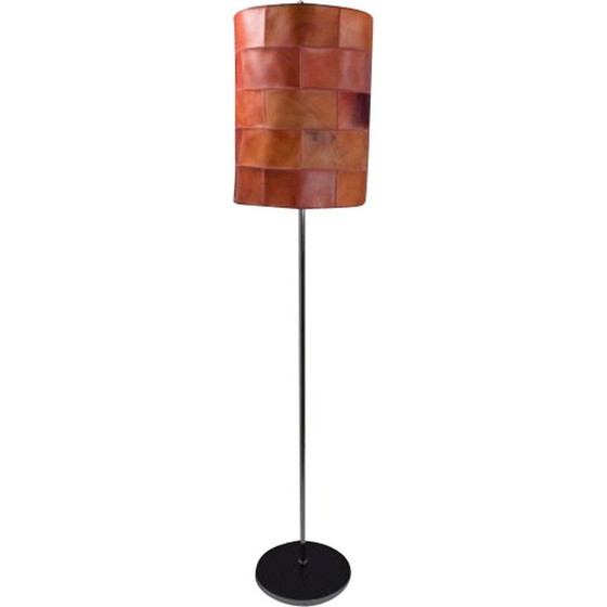 Image 1 of Lampada da terra vintage in pelle e cromo patchwork, anni '70