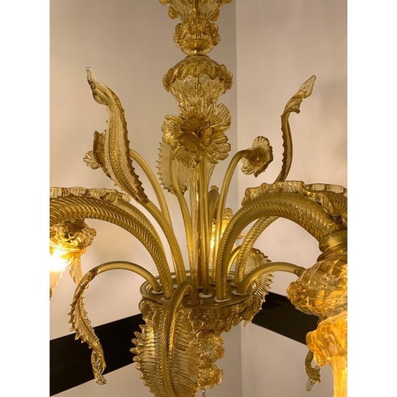 Image 1 of Amber Murano Glass Chandelier With Flowers And Leaves