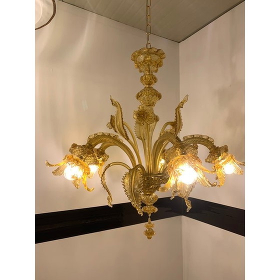 Image 1 of Amber Murano Glass Chandelier With Flowers And Leaves