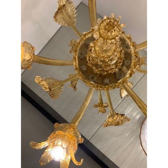 Image 1 of Amber Murano Glass Chandelier With Flowers And Leaves