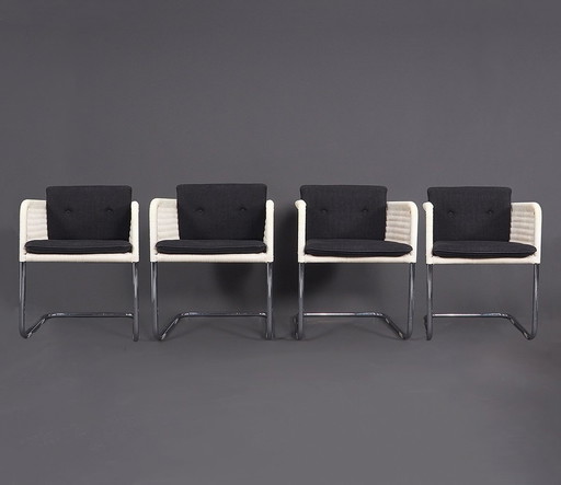 Set of Tecta D43 White Cantilever Chairs