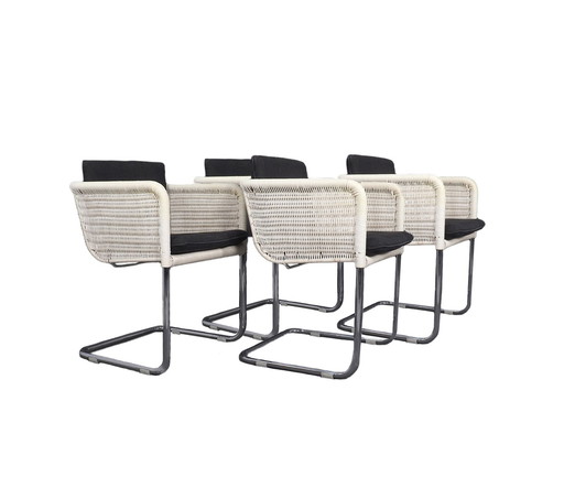 Set of Tecta D43 White Cantilever Chairs