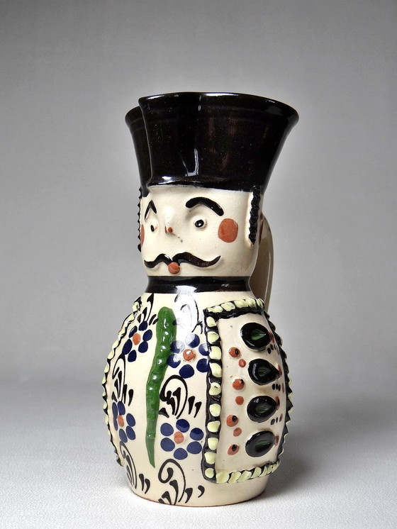 Image 1 of Antique Hungarian Earthenware Enameled Folk Art Miska Pitcher