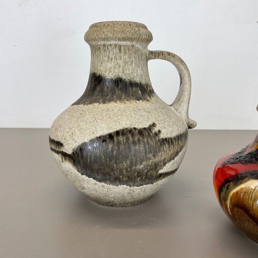 Par de jarrones vintage de cerámica de lava gruesa de Scheurich, Alemania, década de 1970