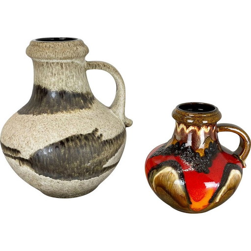 Par de jarrones vintage de cerámica de lava gruesa de Scheurich, Alemania, década de 1970