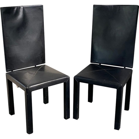 Image 1 of Pair of vintage Arcalla chairs in black leather by Paolo Piva for B et B, Italy 1990