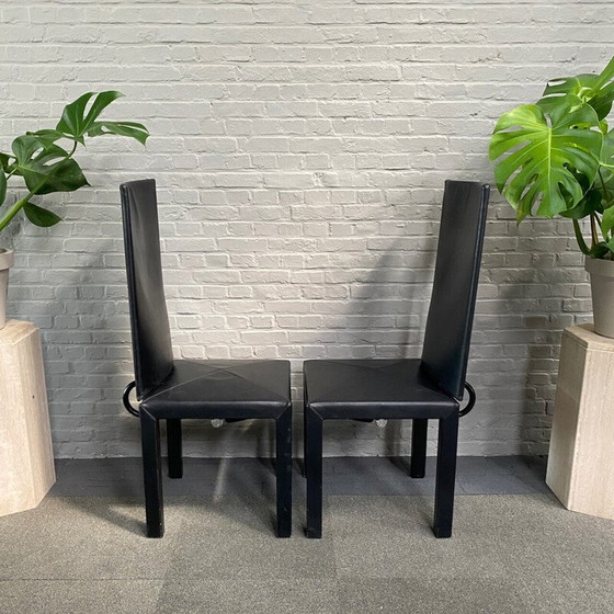 Image 1 of Pair of vintage Arcalla chairs in black leather by Paolo Piva for B et B, Italy 1990