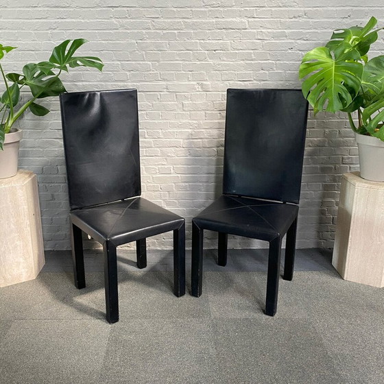 Image 1 of Pair of vintage Arcalla chairs in black leather by Paolo Piva for B et B, Italy 1990