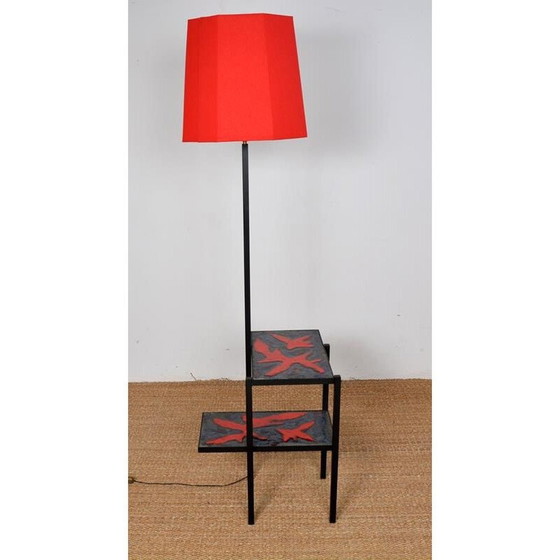 Image 1 of Lampada da terra vintage in metallo laccato nero, 1950