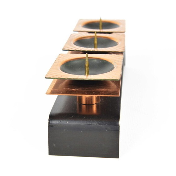 Image 1 of Vintage low 3-point brass candlestick, Germany 1960