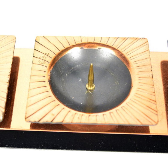 Image 1 of Vintage low 3-point brass candlestick, Germany 1960